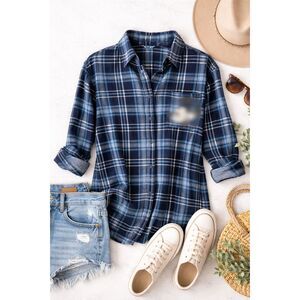 Disney X Forever 21 Blue Plaid Button Front Shirt Flannel Mickey Mouse Small